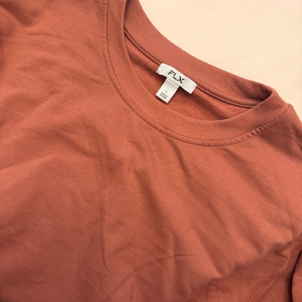 FLX Womens Cropped Crewneck Sweatshirt Terracotta Rust Side‎ Zip Pocket Large L
